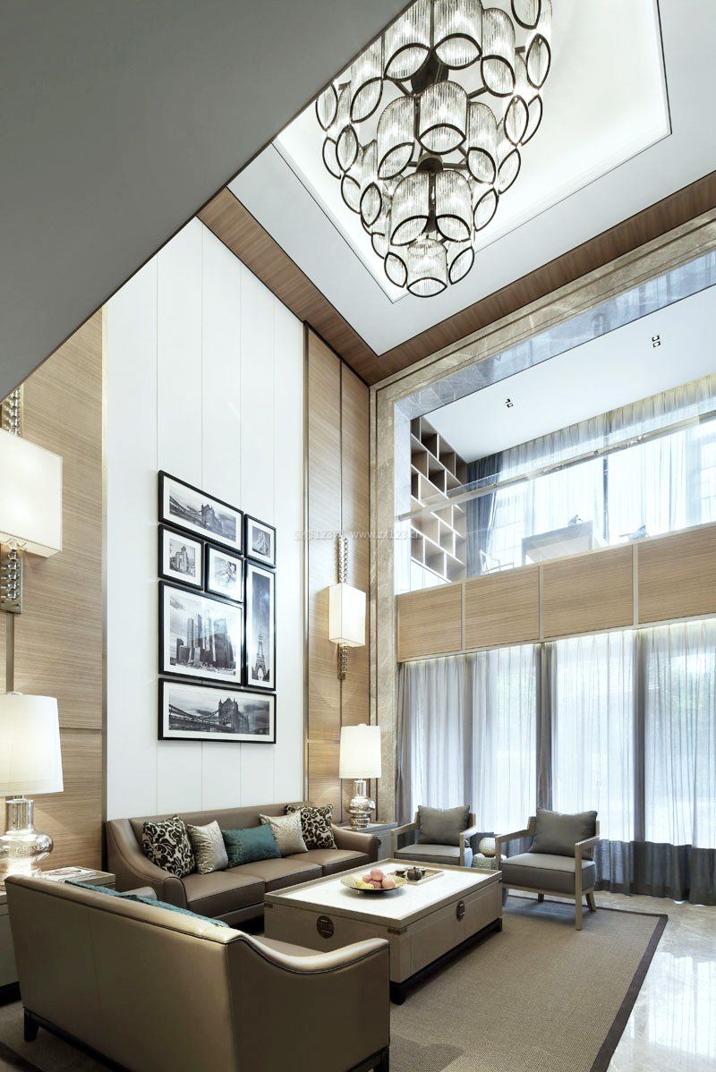现代简约式风格挑高客厅装修效果图片2023