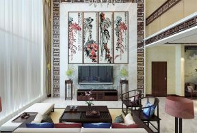 中式复式 墙画装饰画客厅