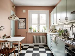 北欧厨房黑白相间地砖装修效果图片