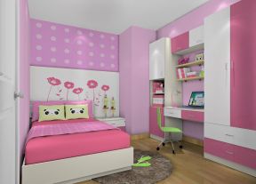 女孩卧室儿童房书桌衣柜一体设计图片
