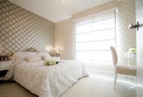 现代简约卧室装修效果图 格子壁纸装修效果图片