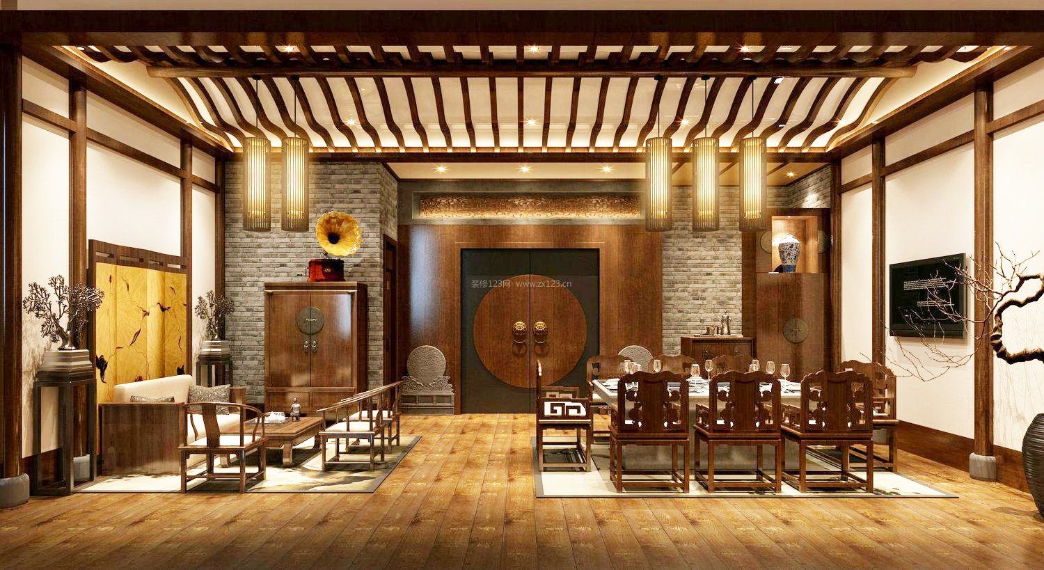新中式风格餐厅会所设计装修效果图