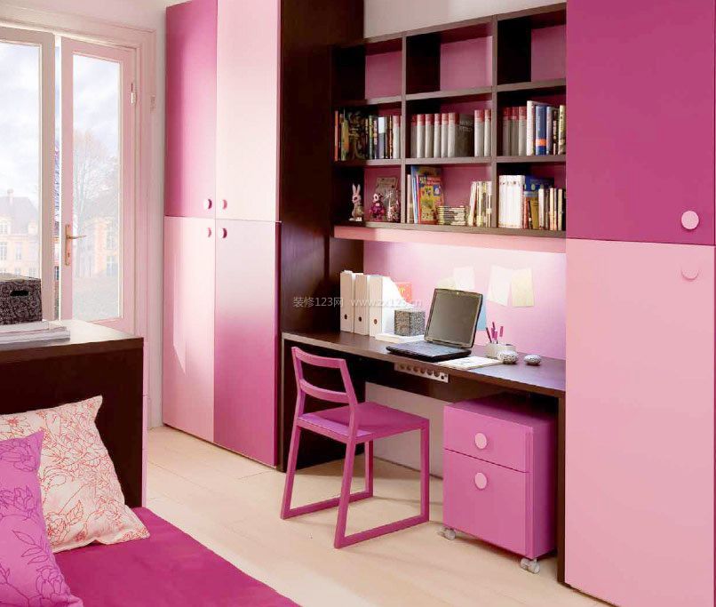 彩色书房粉色墙面装修效果图片