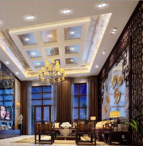新中式风格装饰元素客厅吊顶装饰效果图
