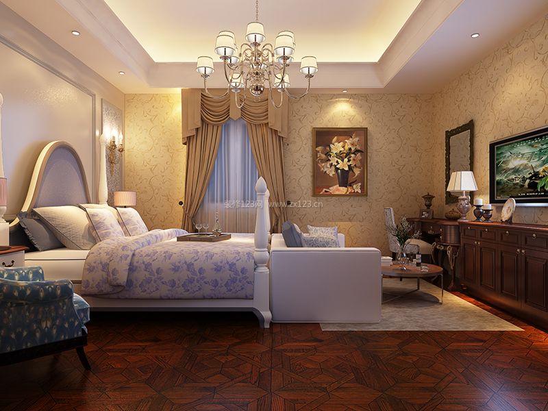美式古典风格卧室壁纸装修效果图片
