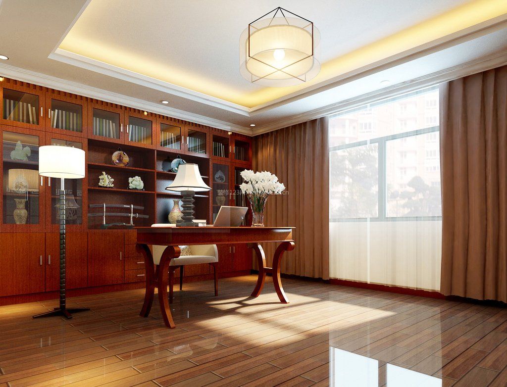 新中式风格三居室书房装修效果图