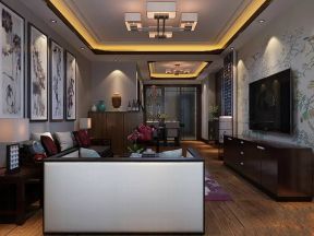 中式风格客厅设计效果图 客厅电视墙壁纸装修效果图