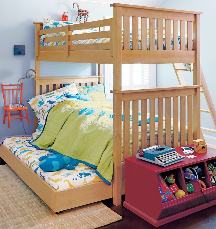 小户型儿童房间实木高低床图片大全 