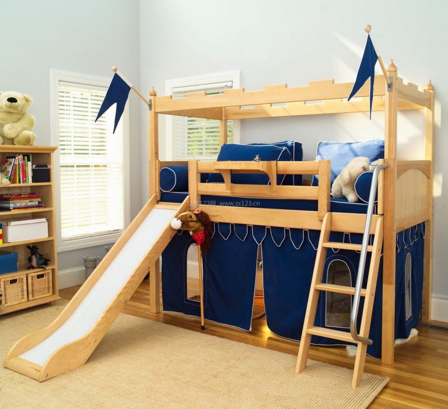 创意儿童房实木高低床图片大全 