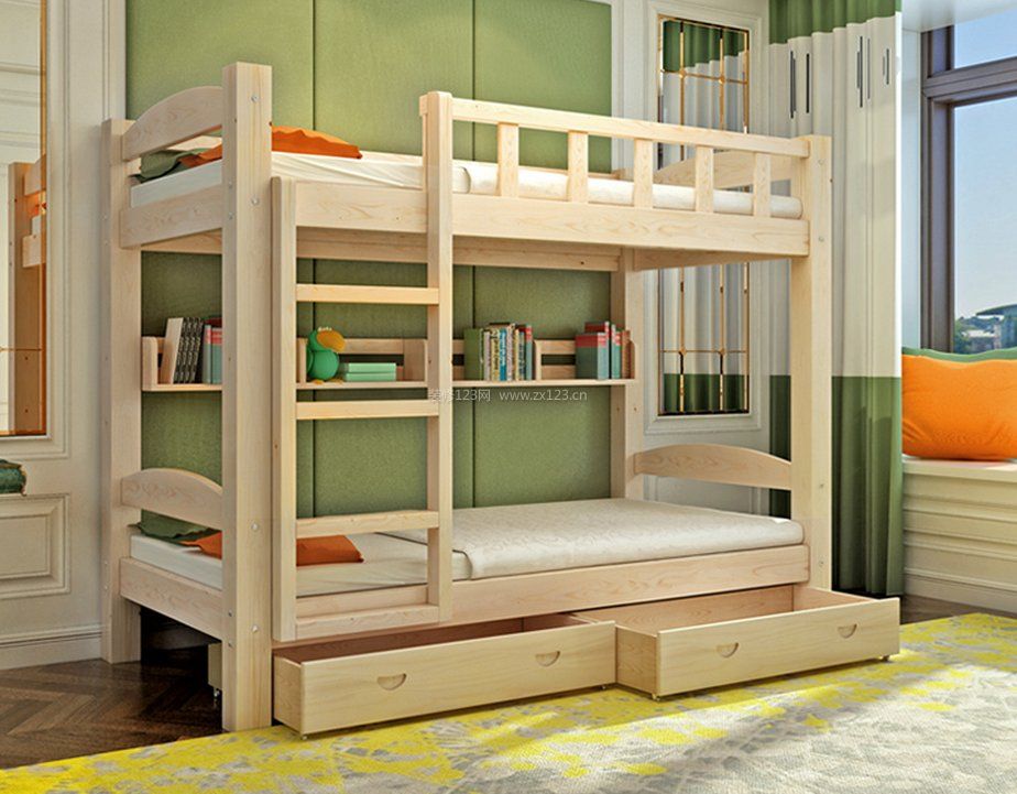 现代简约卧室实木高低床效果图片大全