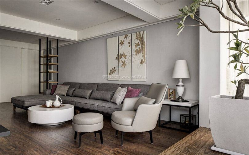 现代简约中式风格客厅转角沙发装修效果图片