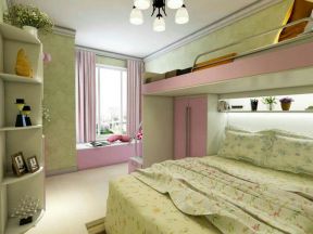 现代卧室粉色窗帘装修效果图片