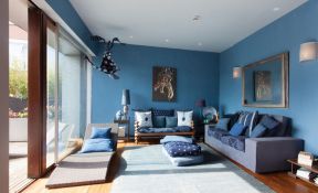 农村三层别墅室内深蓝色墙面装修效果图片
