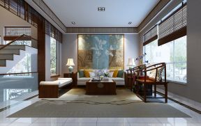 新中式别墅客厅装修效果图 百叶窗帘装修效果图片