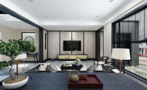 新中式别墅客厅装修效果图 简约电视墙背景效果图
