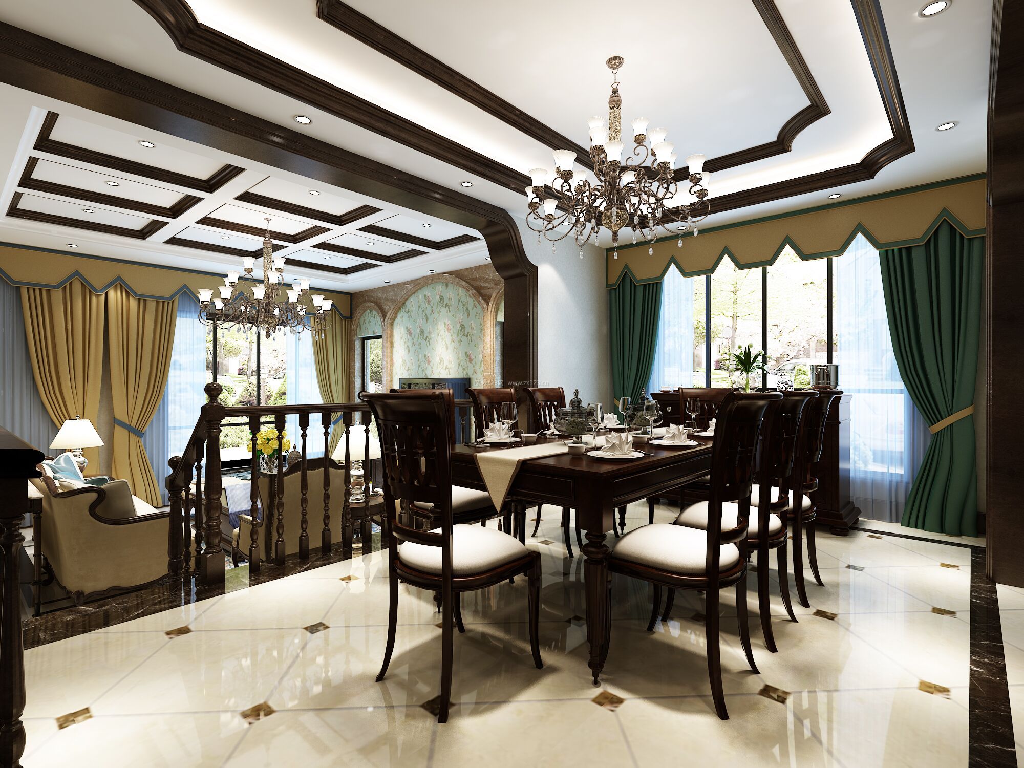 美式家装风格餐厅餐桌桌布装修效果图片