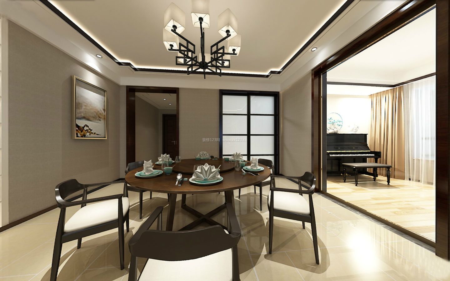 新中式家装餐厅圆餐桌装修效果图大全