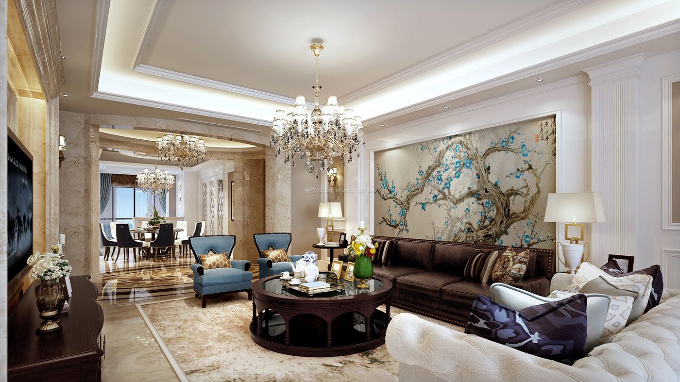 欧式古典风格别墅背景墙墙纸装修效果图