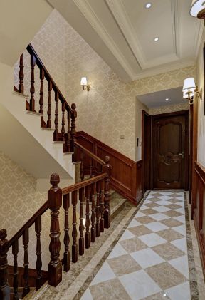 欧式别墅室内实木楼梯扶手装修效果图片