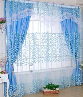 小窗户窗帘效果图 蓝色窗帘装修效果图片