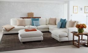 白色简欧风格左右布艺沙发装修效果图片