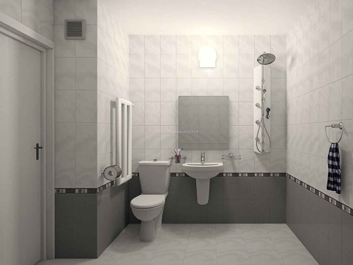 小卫生间效果图灰色瓷砖贴图