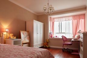 现代风格女孩子卧室粉色窗帘装修效果图片