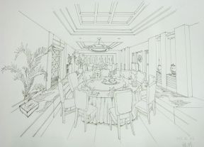 餐厅手绘效果图线稿