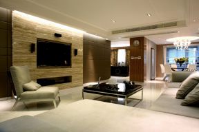 现代简约室内装修效果图 客厅石材电视背景墙效果图
