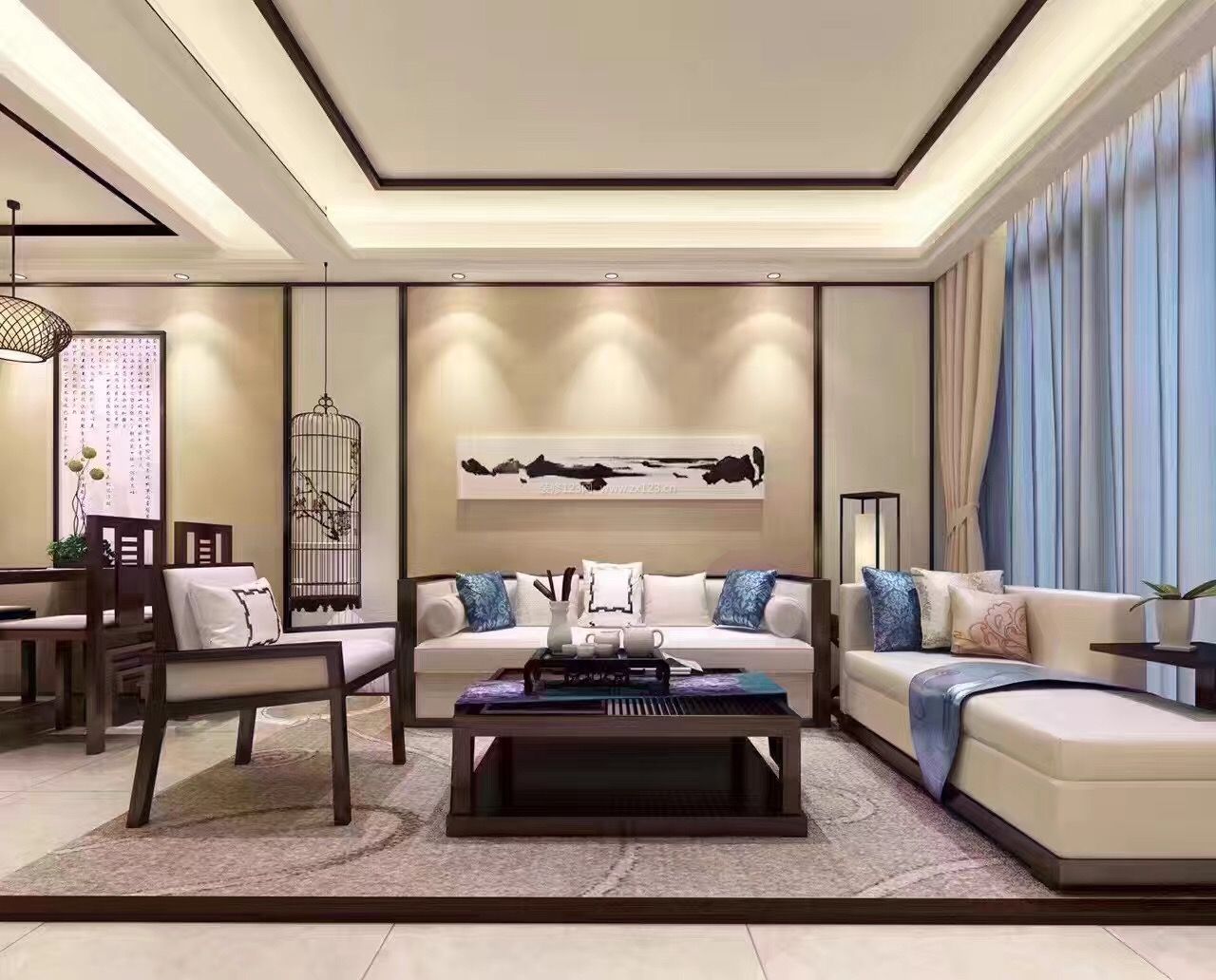 简约中式风格客厅组合沙发装修效果图片