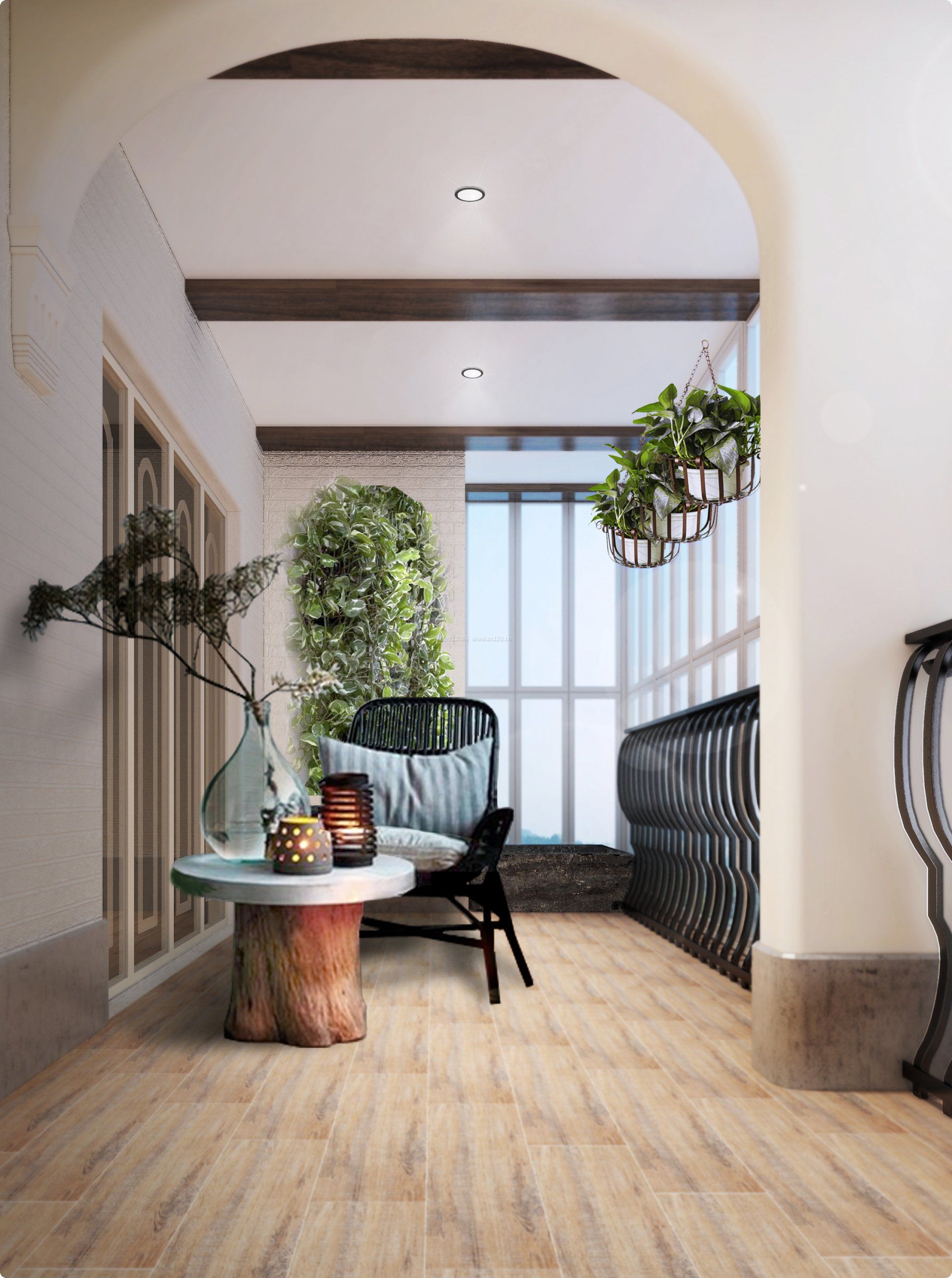 美式田园客厅阳台装修效果图大全2017图片_装修123效果图