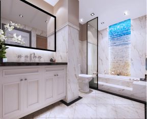 美式卫生间台阶浴缸装修效果图片
