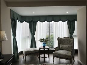 2023美式家居卧室落地布艺窗帘装修效果图
