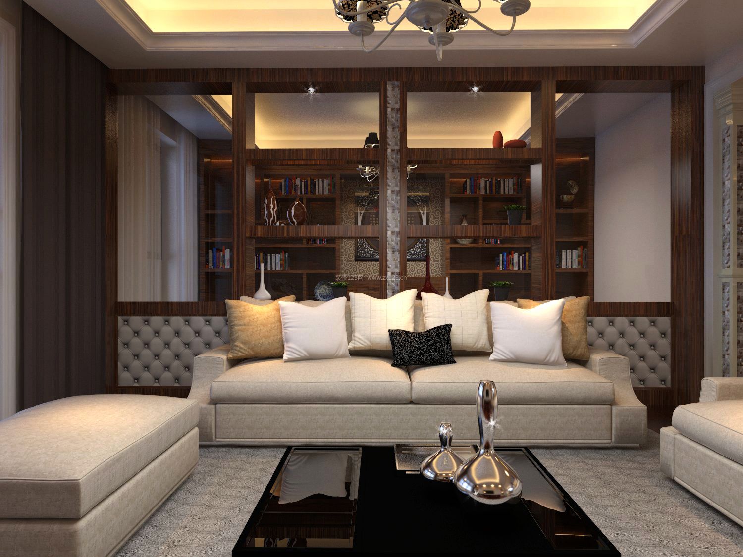 现代中式客厅装修效果图 2020家用客厅布艺沙发