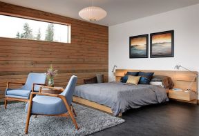 长方形的卧室摆放床图 原木风格装修效果图