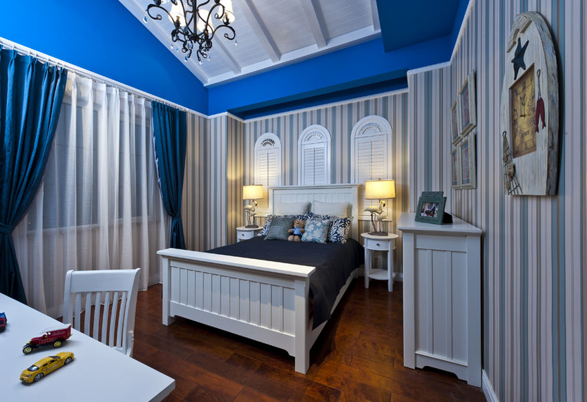 儿童卧室竖条壁纸装修效果图大全2017图片