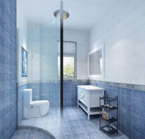 小平米卫生间蓝色瓷砖装修效果图