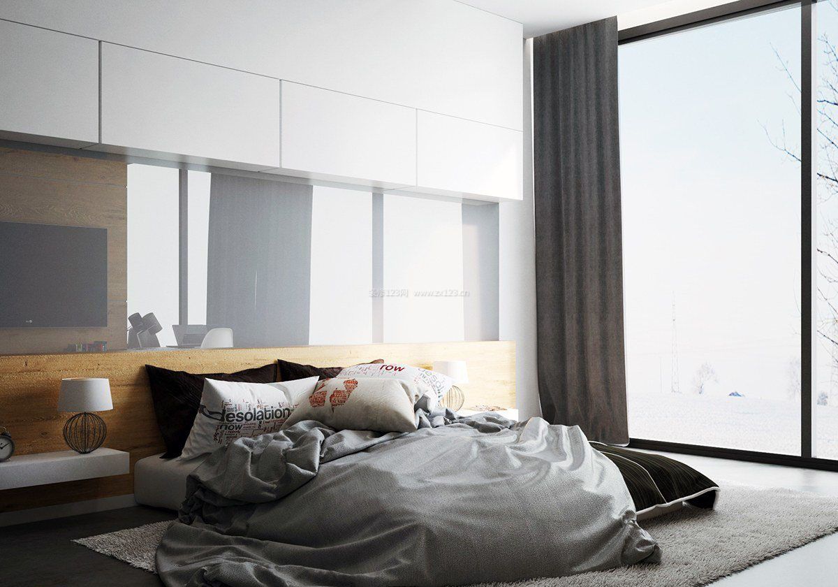 简单卧室床头烤漆玻璃背景墙装修效果图片