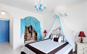 简单卧室床头背景墙床缦装修效果图片