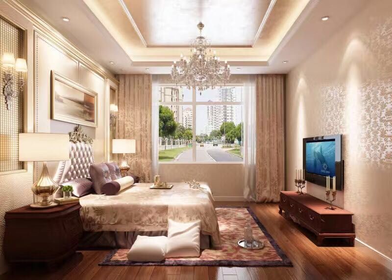 新古典卧室好看的电视墙壁纸装修图片2023