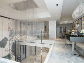 2020高贵的新中式别墅效果图 水晶吊灯图片