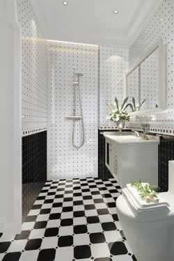 简约时尚风格卫生间黑白瓷砖搭配装修效果图