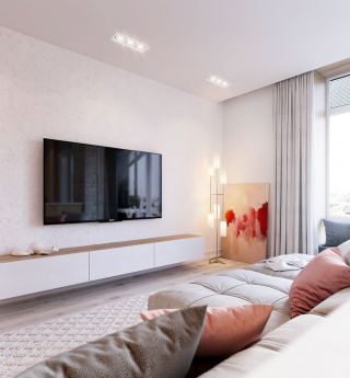 现代简约风格房子卧室电视墙装修图