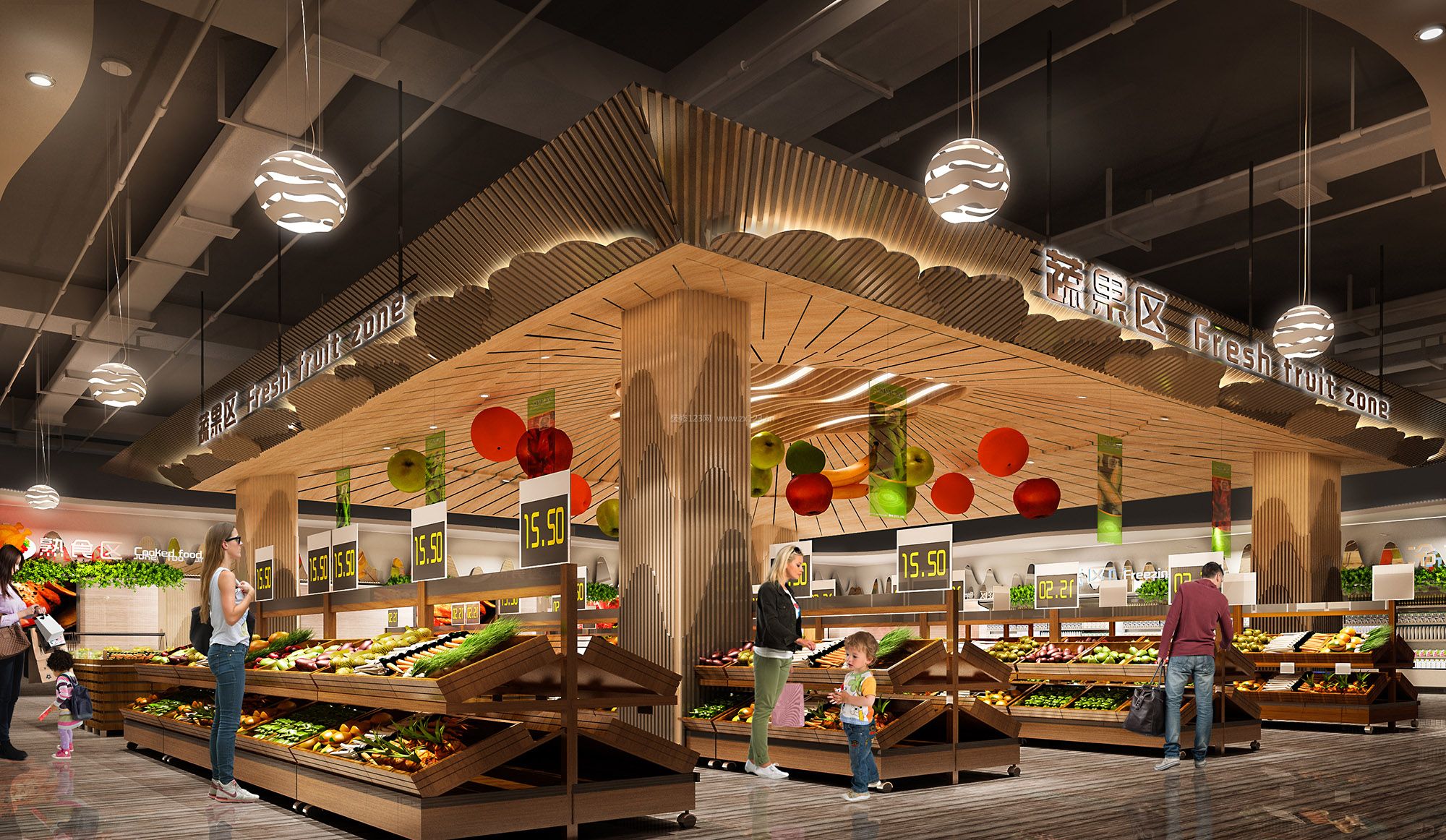 商场内部蔬菜超市装修效果图