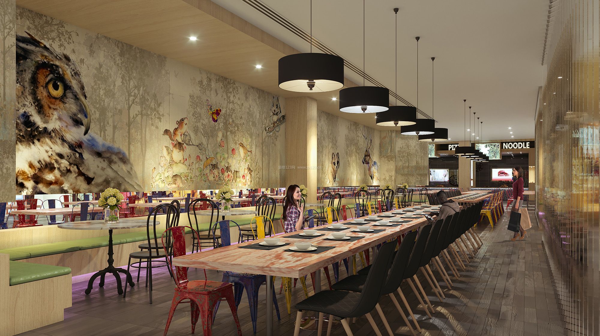 2017商场创意餐厅背景墙设计装修效果图大全