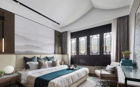 现代简约床头背景墙效果图 现代中式卧室效果图