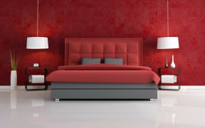 现代简约床头背景墙效果图 2020卧室红色墙面颜色效果图