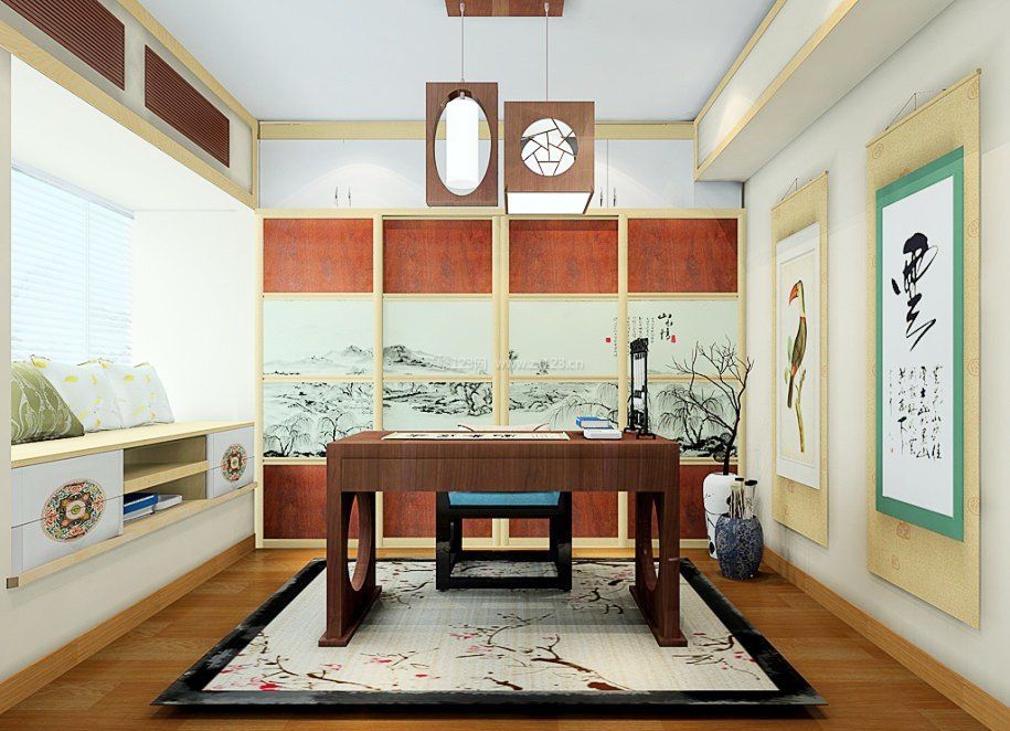 中式风格小书房样板间图片 