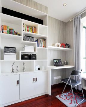 白色现代风格小书房样板间图片 