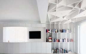 现代极简风格客厅兼书房装修效果图片 